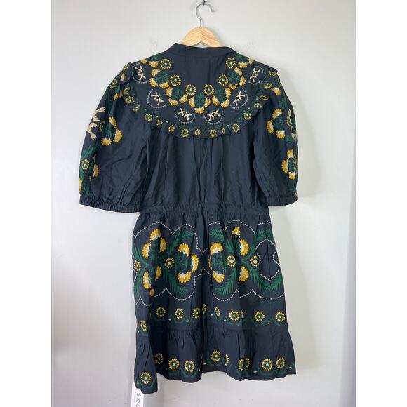 NWT Sea New York Perle Print Puff Sleeve Ruffled Cotton Black Mini Dress - Picture 8 of 9